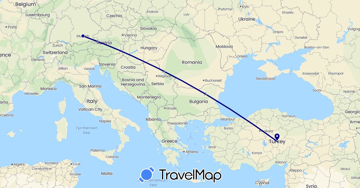TravelMap itinerary: driving in Germany, Turkey (Asia, Europe)